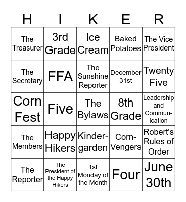 4-H Bylaw Bingo Card
