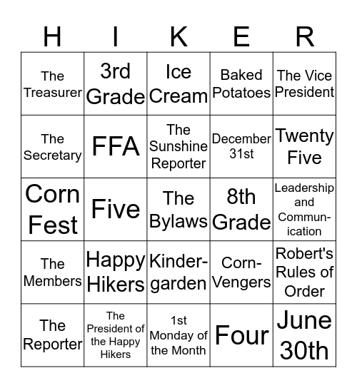 4-H Bylaw Bingo Card