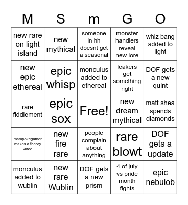 msm june bingo (made by egg Bingo Card