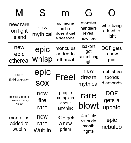 msm june bingo (made by egg Bingo Card