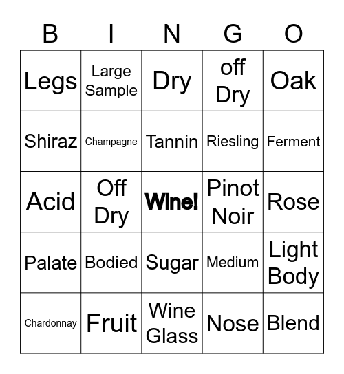 🍷  WINE Bingo  🍷 Bingo Card
