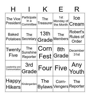 4-H Bylaw Bingo Card