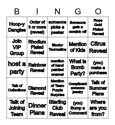 Ring Bomb Party Bingo Card