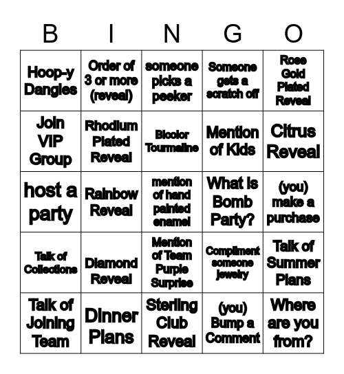 Ring Bomb Party Bingo Card