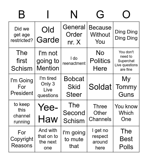 Cringe Bingo Card