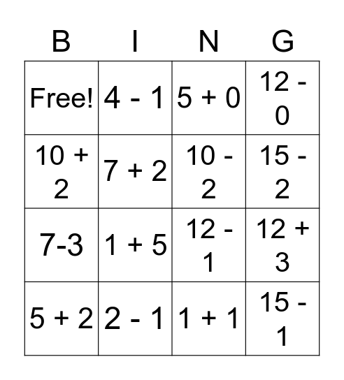 MATH BINGO!! Bingo Card