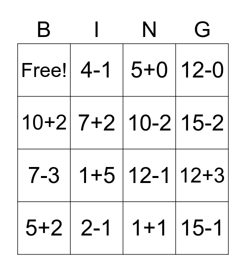 MATH BINGO!! Bingo Card