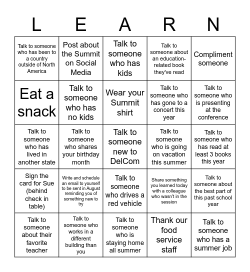 Education Conference Bingo Card