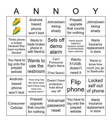 Customer Bingo Card