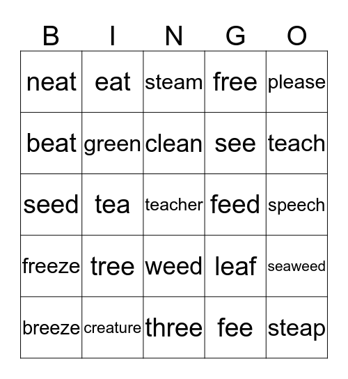 EA and EE Bingo Game Bingo Card
