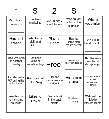 S2S Get to Know Somoene Who... Bingo Card