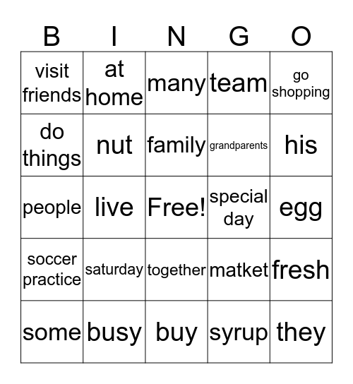 Busy  Saturday Bingo Card