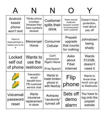 Customer Bingo Card