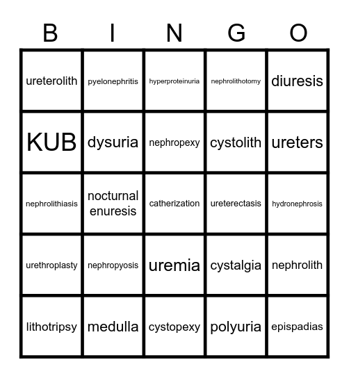 Chapter 9 Urinary System Bingo Card