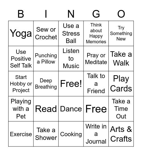 Coping Skills Bingo Card