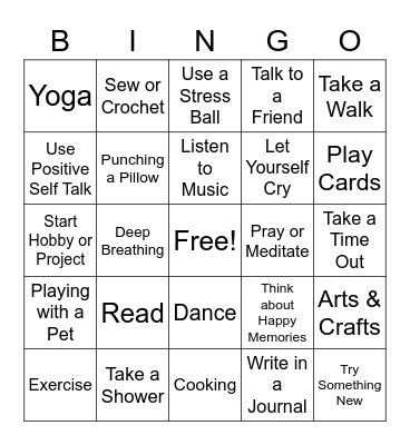 Coping Skills Bingo Card