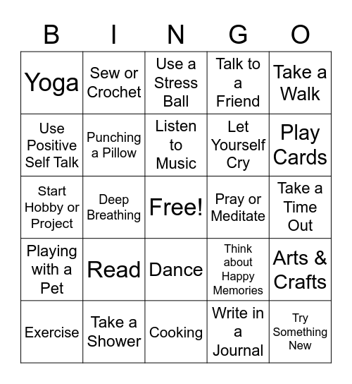 Coping Skills Bingo Card