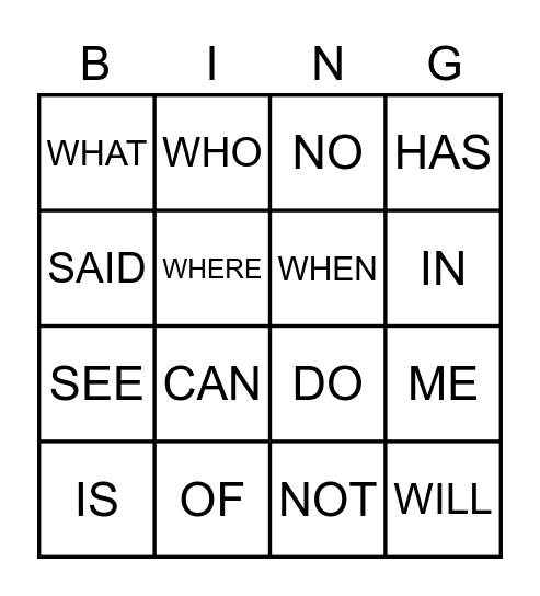 WORD WALL Bingo Card