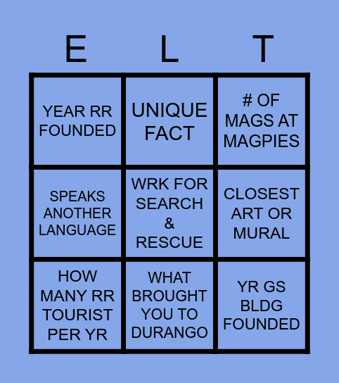 GROUP #1 Bingo Card