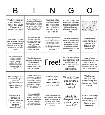Independent Living BINGO Card