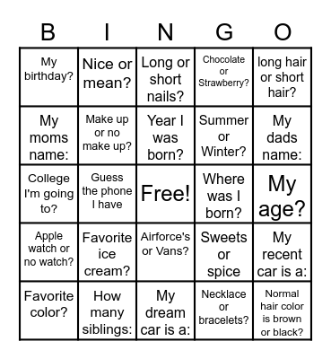 Untitled Bingo Card