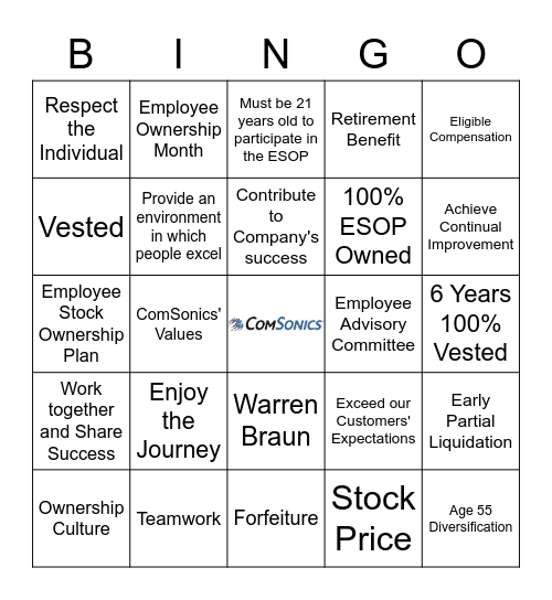 ComSonics ESOP Bingo! Bingo Card