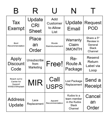 Crew Bingo Card