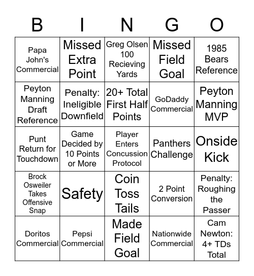 Super Bowl 50 Bingo Card