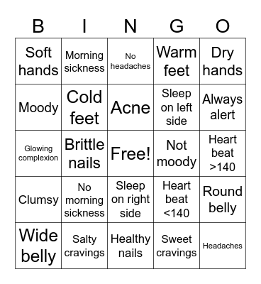 Old Wives Tales Bingo Card