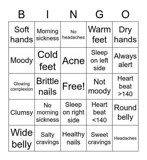 Old Wives Tales Bingo Card