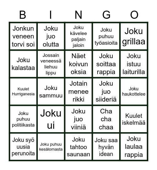 Juhannus Bingo Card