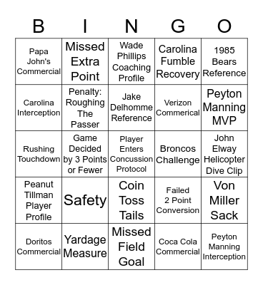 Super Bowl 50 Bingo Card