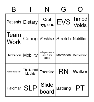 REHAB Bingo Card