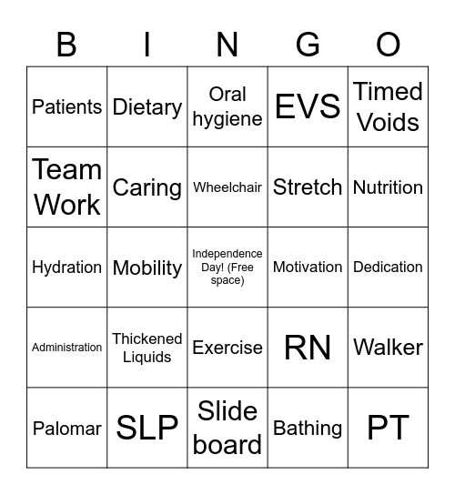 REHAB Bingo Card