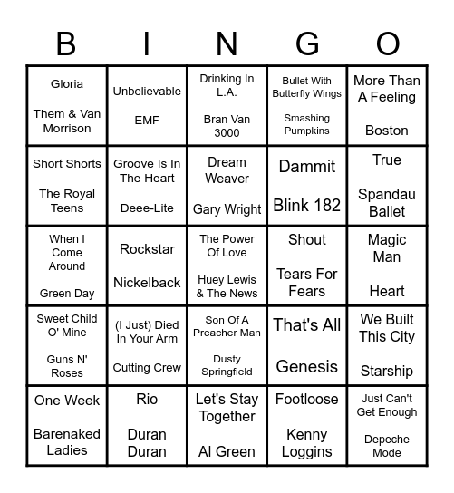 ROCK N' ROLL Bingo Card