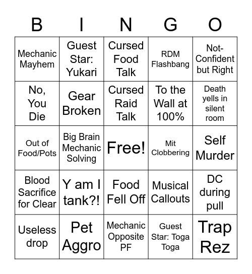 Braudacity Raid Bingo Card