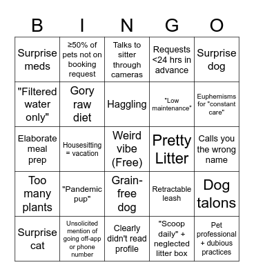 Rover client BINGO Card