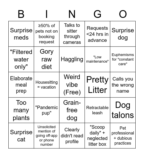 Rover client BINGO Card