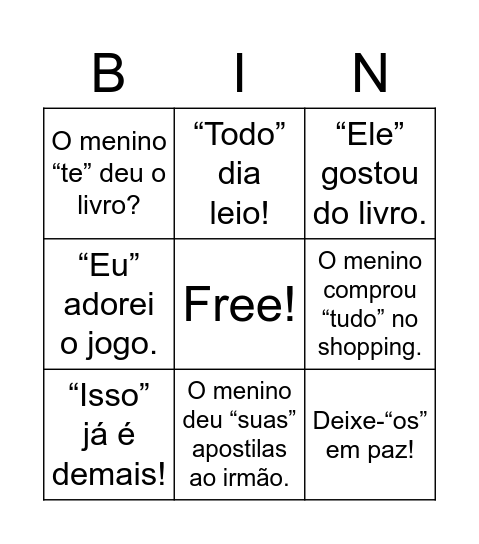 VÁRIOS PRONOMES Bingo Card