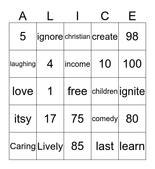 ALICEO  Bingo Card