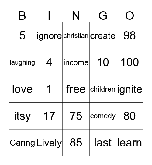 ALICE  Bingo Card