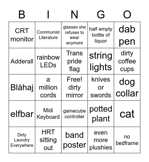 Trans girl bedroom Bingo Card