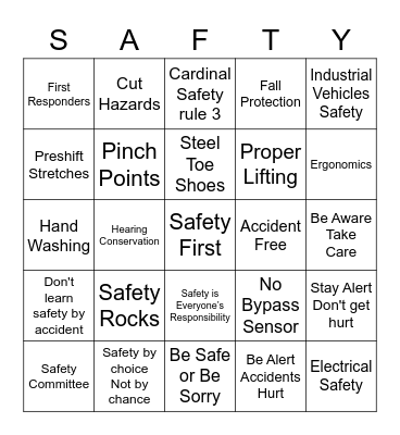 Safety Bingo Card