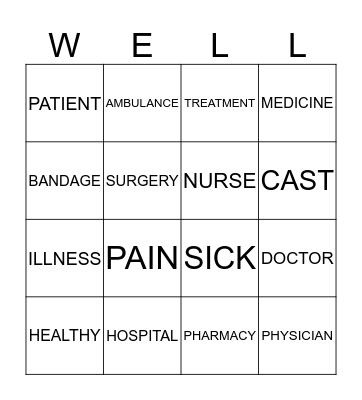 HOSPITAL Bingo Card