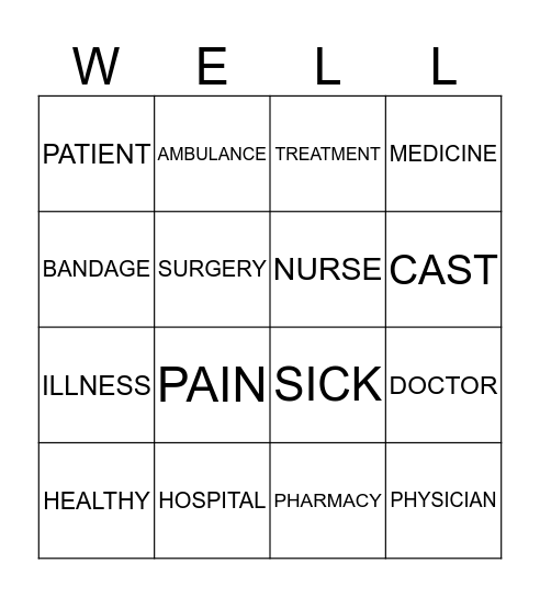 HOSPITAL Bingo Card