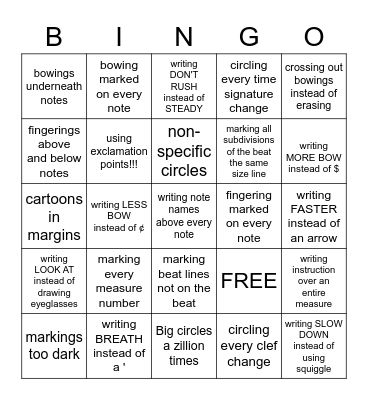 Badly Marked Music Bingo Card