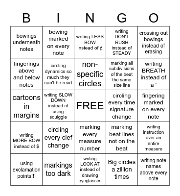 Badly Marked Music Bingo Card