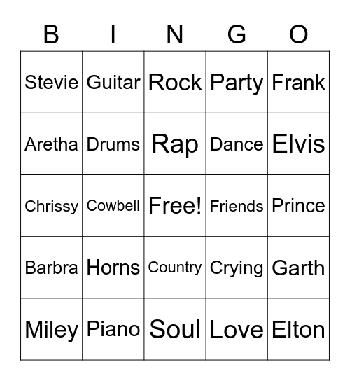 Music Bingo Card