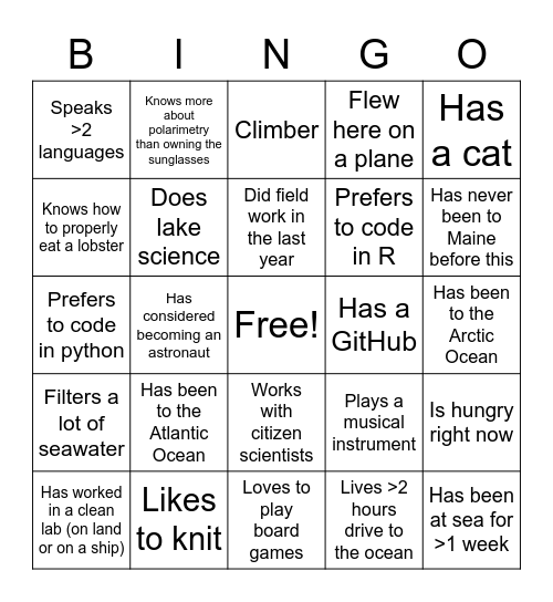 Human Bingo: Find someone who... Bingo Card
