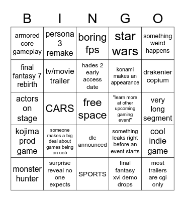 sgf week bingo (6/8 to 6/12?) Bingo Card